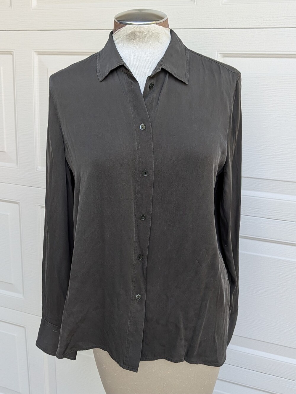 VINCE mineral green washed silk button front shirt M L